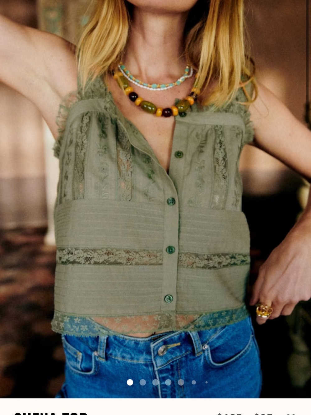 Sezane Olive Green lace shena top